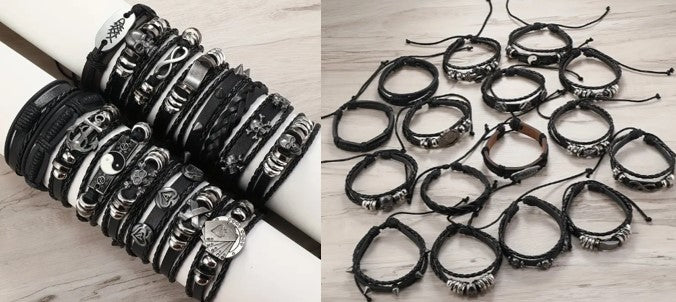Black Leatherette Bracelet With Charm 4 Pack - Random Assortment