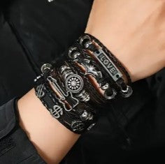 Black Leatherette Bracelet With Charm 4 Pack - Random Assortment