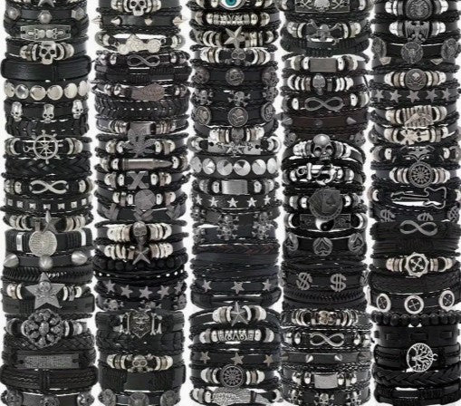 Black Leatherette Bracelet With Charm 4 Pack - Random Assortment