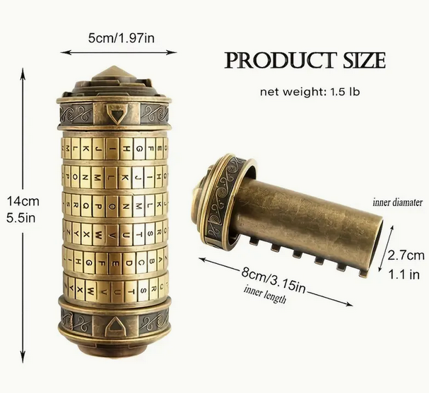 Da Vinci Style Cryptex Combination Lock Puzzle - Bronze