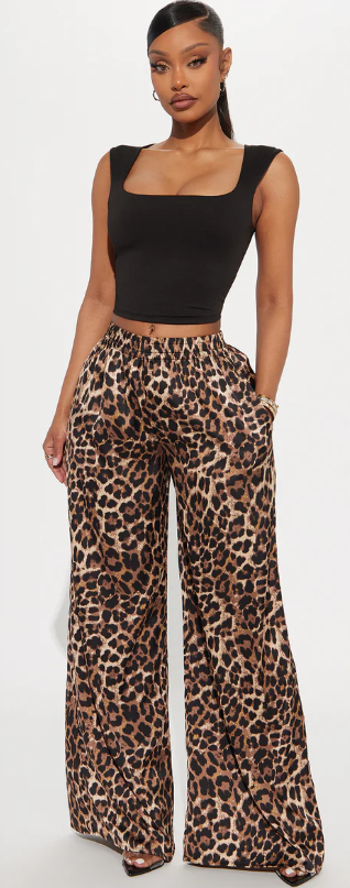 Audrey Leopard Satin Pant - Brown/combo Size Medium by Fashion Nova