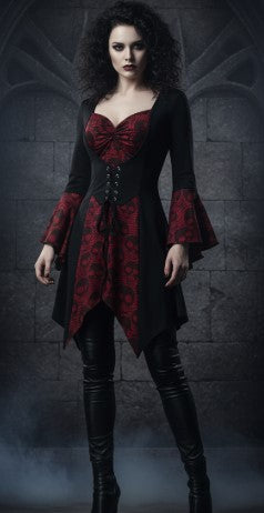 Gothic Vampress Top Red & Black - Choose Size