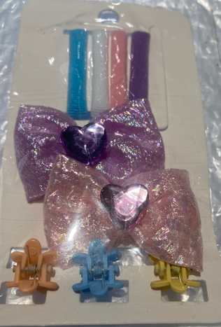 Hair Set - 4 Bands 3 Flower Clips 2 Bows