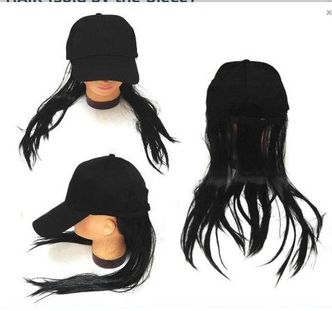 Baseball Cap With Hair Black Novelty Version