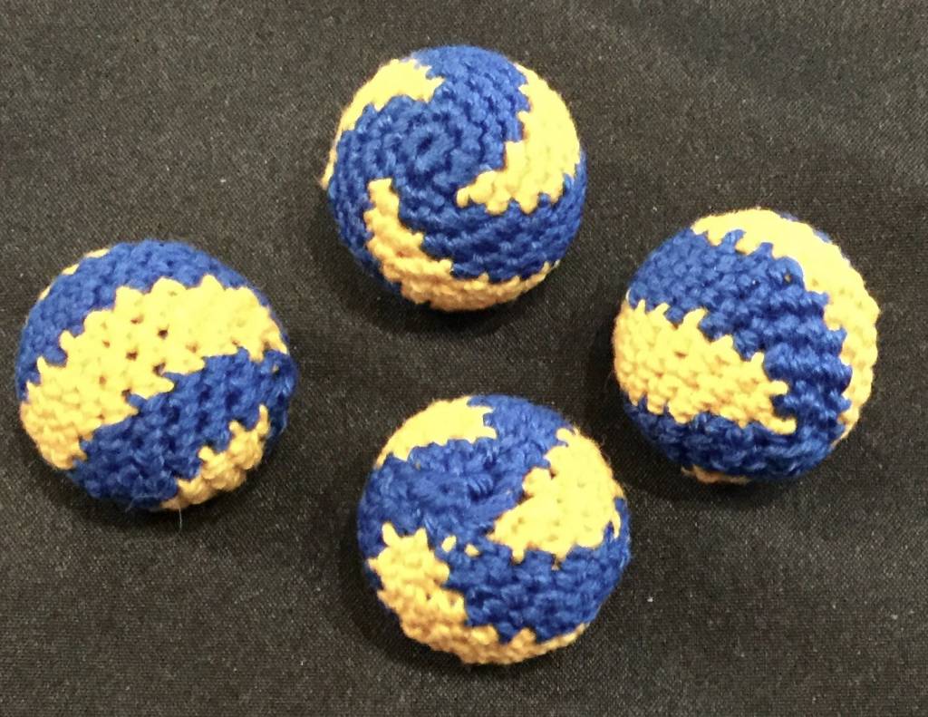Crocheted Balls Acrylic 4 pk, 3/4 inch - Swirl Blue/Yellow M8
