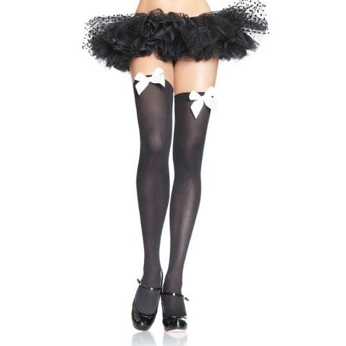 Black Opaque Nylon Thigh Highs