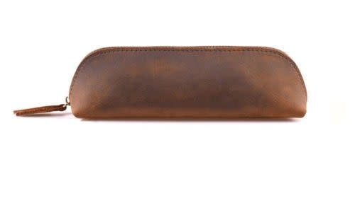 Leather Zipper Pouch, Brown - Handmade