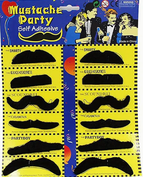 Mustache Party - 12 Self Adhesive Moustaches - Color Options