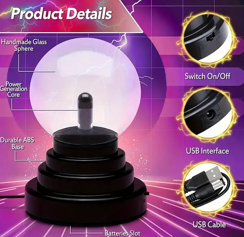Plasma Ball USB Lamp 3 inch Sphere
