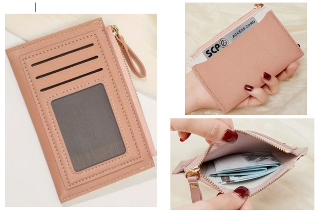 Wallet PU Leather Space Saving Pockets and Zipper Pouch Pink