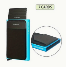 Wallet RFID Block Pop-Up Credit Cards with Stretch Pockets Blue Metal