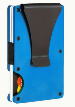 Wallet RFID Stretch Credit Cards with Money Clip Blue Aluminum