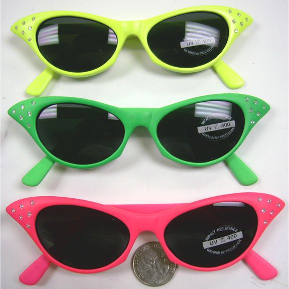 Sunglasses Cat Eye - Pink, Dark Lens w/Rhinestone