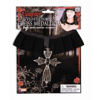 Velvet Choker With Cross Medallion
