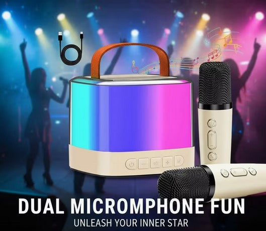 Mini Karaoke Machine - Bluetooth 2 Mics, LED Lighhs
