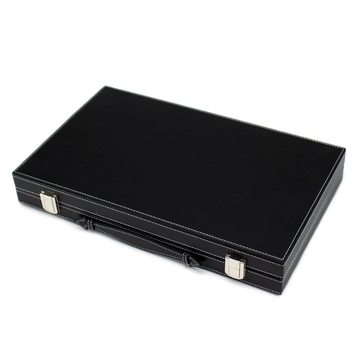 Backgammon  15in Backgammon Set with Stitched Black Leatherette Case
