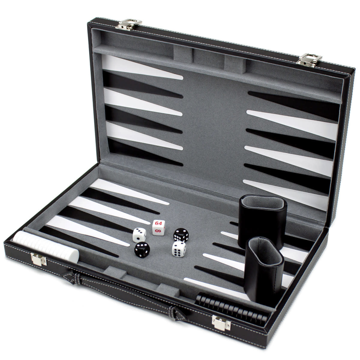 Backgammon  15in Backgammon Set with Stitched Black Leatherette Case