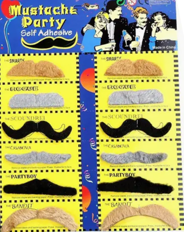 Mustache Party - 12 Self Adhesive Moustaches - Color Options