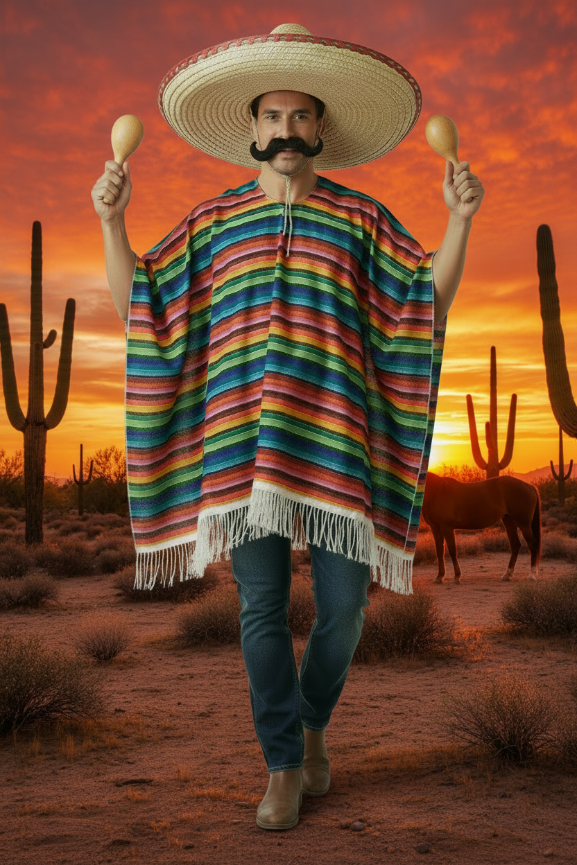 Mexican Poncho Adult One Size 59.04 X 38.58 inches