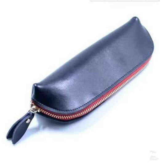 Leather Zipper Pouch, Black - Handmade