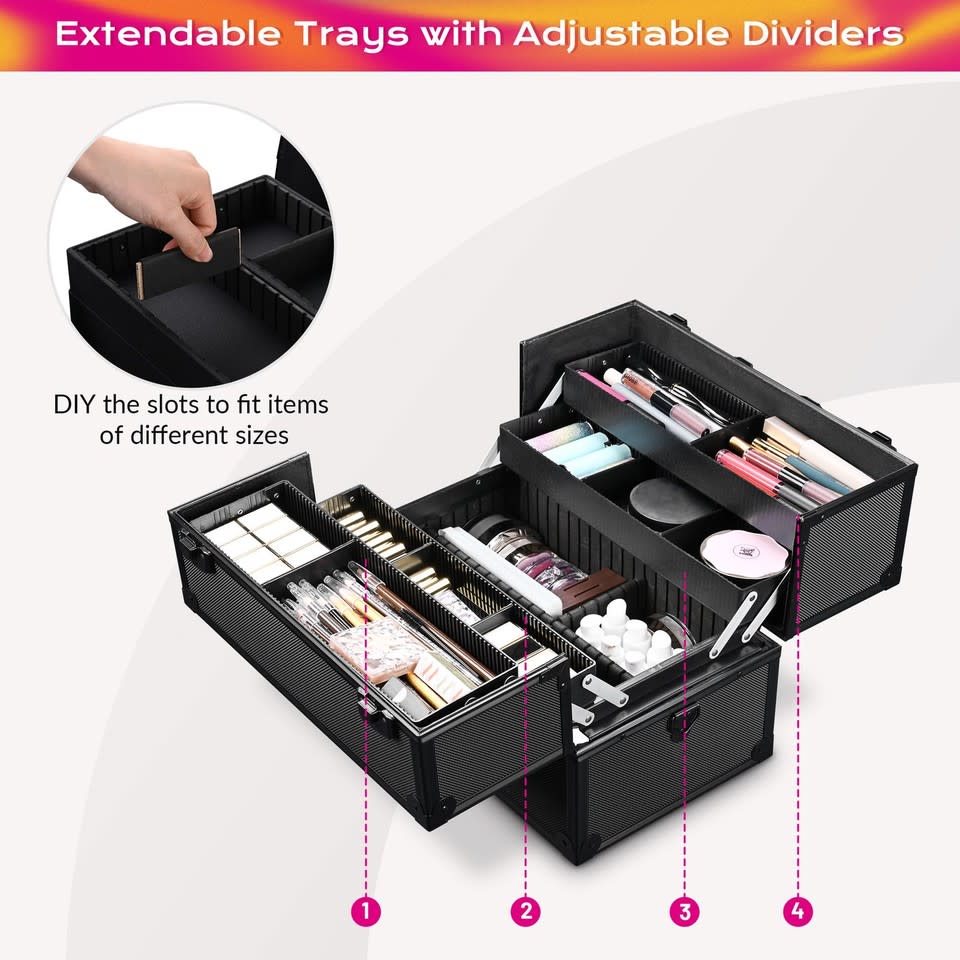 Train Case - Large Aluminum 4-Tier Trays