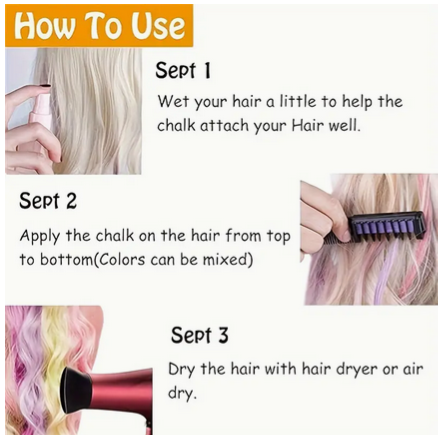 Hair Chalk Combs 10 Color Pack | For light to medium natural  color