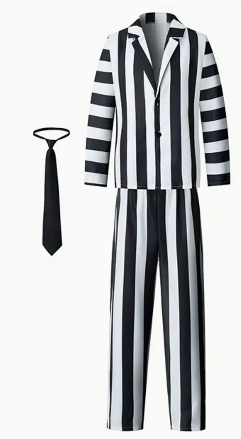 Black And White Striped Suit w/Tie - Adult LG