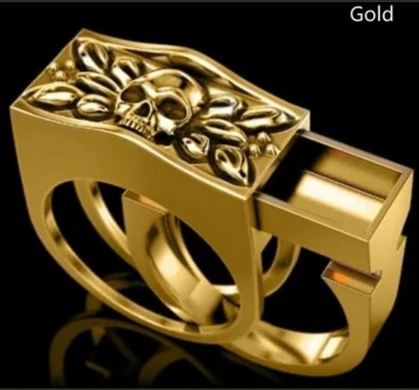 Finger Ring Golden Skull with Hidden Compartment
