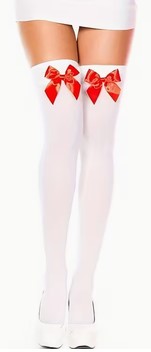 White Opaque Thigh Highs With Red Bows